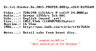 NFO for the release Er.Ist.Wieder.Da.2015.PROPER.BDRip.x264-BiPOLAR by BiPOLAR