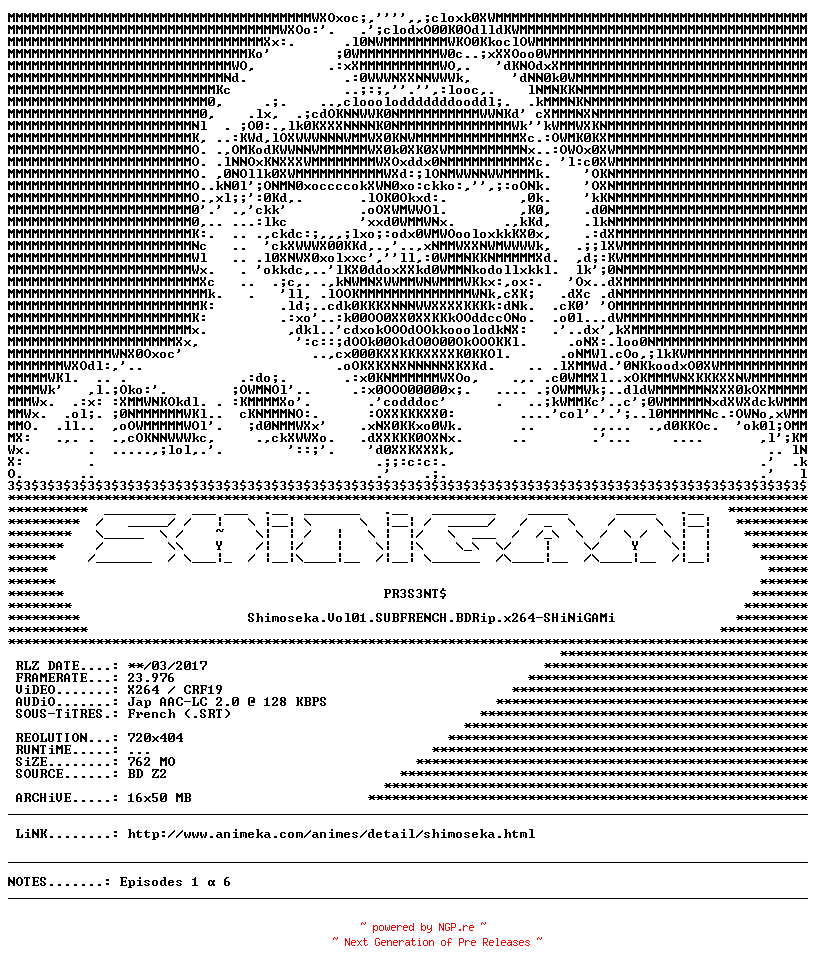 NFO for the release Shimoseka.Vol01.SUBFRENCH.BDRip.x264-SHiNiGAMi by SHiNiGAMi