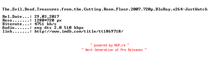 NFO for the release The.Evil.Dead.Treasures.from.the.Cutting.Room.Floor.2007.720p.BluRay.x264-JustWatch by JustWatch