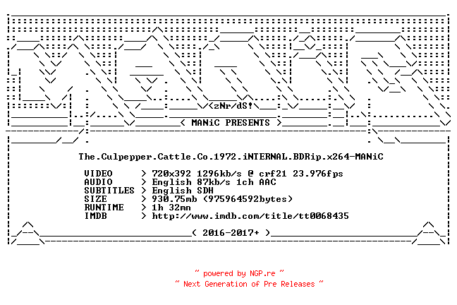NFO for the release The.Culpepper.Cattle.Co.1972.iNTERNAL.BDRip.x264-MANiC by MANiC