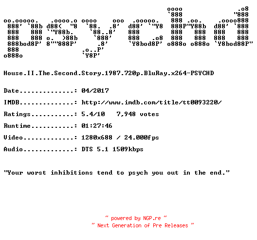 NFO for the release House.II.The.Second.Story.1987.720p.BluRay.x264-PSYCHD by PSYCHD