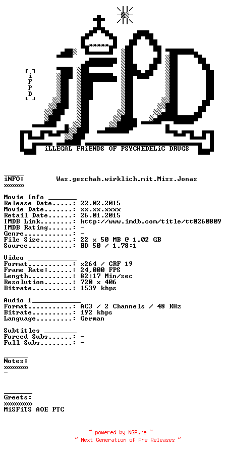NFO for the release Was.geschah.wirklich.mit.Miss.Jonas.German.1974.AC3.BDRiP.x264-iFPD by iFPD