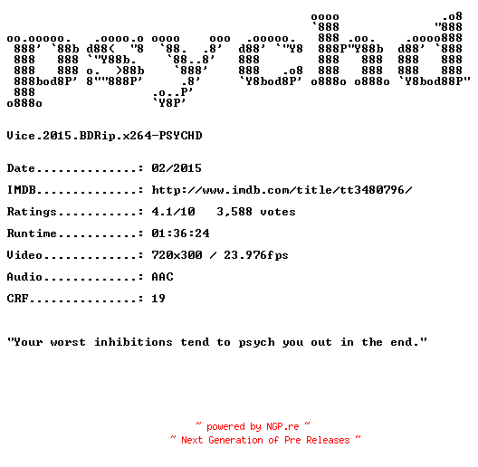 NFO for the release Vice.2015.BDRip.x264-PSYCHD by PSYCHD