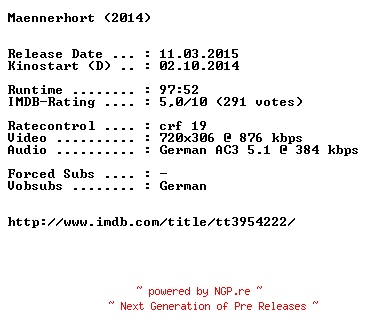 NFO for the release Maennerhort.GERMAN.BDRiP.x264-EXQUiSiTE by EXQUiSiTE