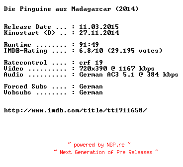 NFO for the release Die.Pinguine.aus.Madagascar.German.BDRiP.x264-EXQUiSiTE by EXQUiSiTE