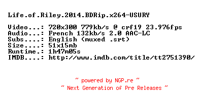 NFO for the release Life.of.Riley.2014.BDRip.x264-USURY by USURY