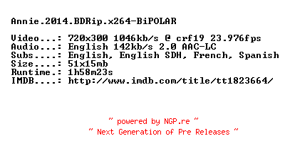 NFO for the release Annie.2014.BDRip.x264-BiPOLAR by BiPOLAR
