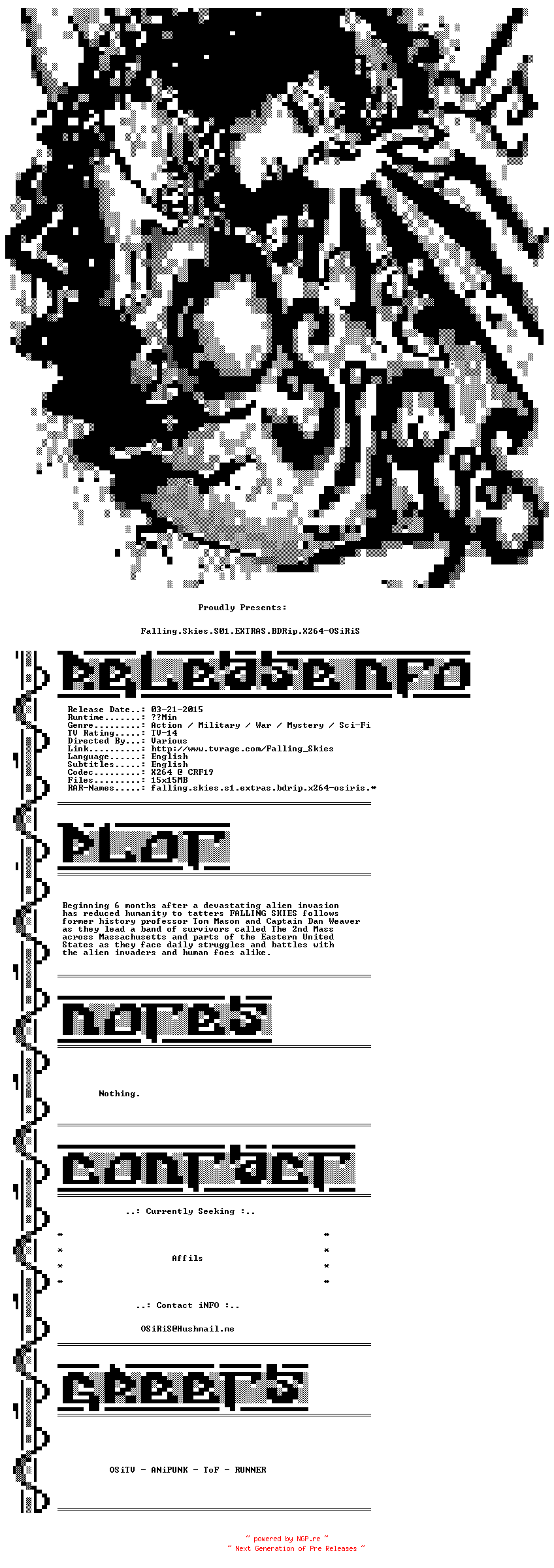 NFO for the release Falling.Skies.S01.EXTRAS.BDRip.X264-OSiRiS by OSiRiS