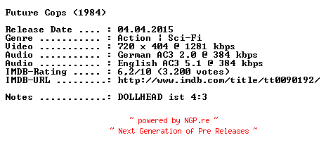 NFO for the release Trancers.1984.GERMAN.AC3D.DL.BDRiP.x264-COOLHD by COOLHD