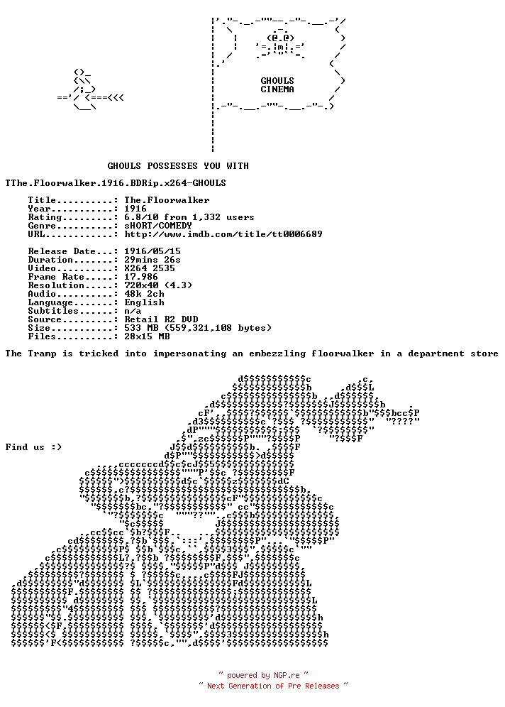 NFO for the release The.Floorwalker.1916.BDRip.x264-GHOULS by GHOULS