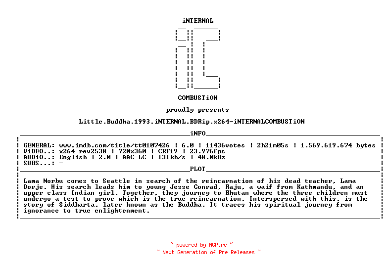 NFO for the release Little.Buddha.1993.iNTERNAL.BDRip.x264-iNTERNALCOMBUSTiON by iNTERNALCOMBUSTiON