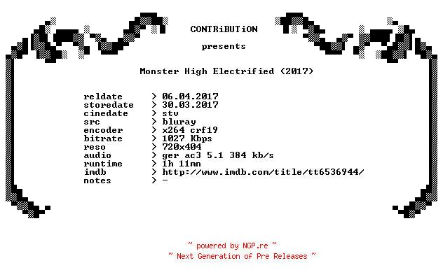NFO for the release Monster.High.Electrified.2017.German.BDRip.x264-CONTRiBUTiON by CONTRiBUTiON