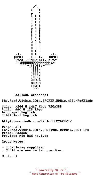 NFO for the release The.Road.Within.2014.PROPER.BDRip.x264-RedBlade by RedBlade
