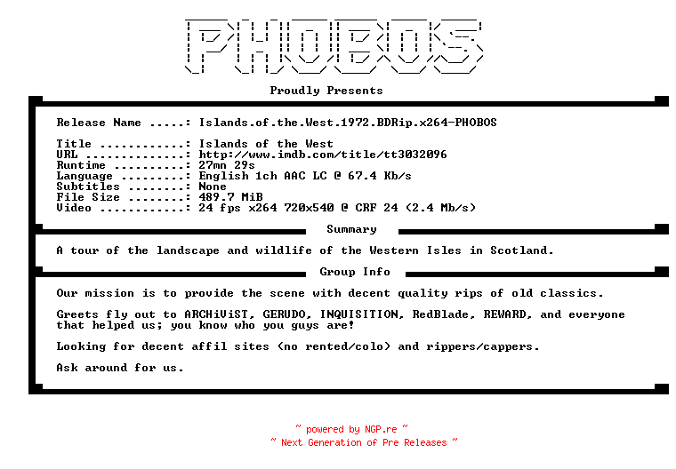 NFO for the release Islands.of.the.West.1972.BDRip.x264-PHOBOS by PHOBOS