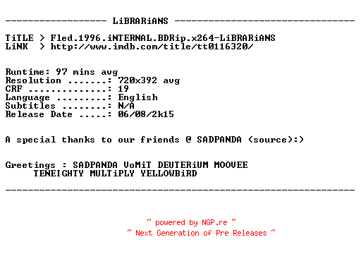 NFO for the release Fled.1996.iNTERNAL.BDRip.x264-LiBRARiANS by LiBRARiANS