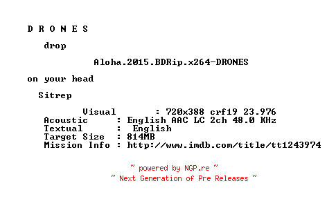 NFO for the release Aloha.2015.BDRip.x264-DRONES by DRONES