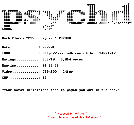NFO for the release Dark.Places.2015.BDRip.x264-PSYCHD by PSYCHD