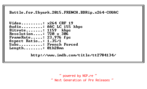 NFO for the release Battle.for.Skyark.2015.FRENCH.BDRip.x264-COUAC by COUAC