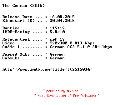 NFO for the release The.Gunman.German.2015.AC3.BDRiP.x264-EXQUiSiTE by EXQUiSiTE