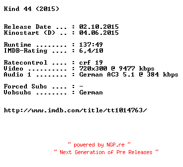 NFO for the release Kind.44.German.2015.AC3.BDRiP.x264-EXQUiSiTE by EXQUiSiTE