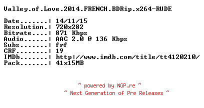 NFO for the release Valley.of.Love.2014.FRENCH.BDRip.x264-RUDE by RUDE