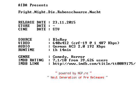 NFO for the release Fright.Night.Die.Rabenschwarze.Nacht.1985.German.BDRip.x264.iNTERNAL-AIDA by AIDA