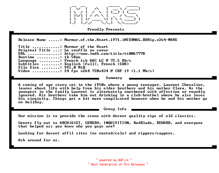 NFO for the release Murmur.of.the.Heart.1971.iNTERNAL.BDRip.x264-MARS by MARS