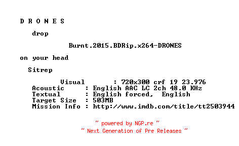 NFO for the release Burnt.2015.BDRip.x264-DRONES by DRONES
