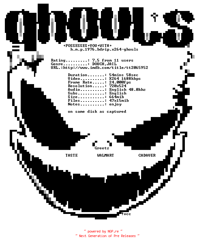 NFO for the release H.M.P.1976.BDRip.x264-GHOULS by GHOULS