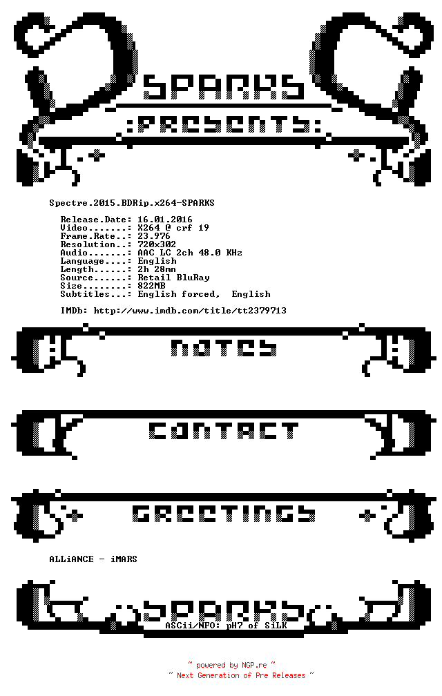 NFO for the release Spectre.2015.BDRip.x264-SPARKS by SPARKS
