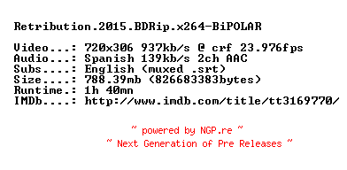 NFO for the release Retribution.2015.BDRip.x264-BiPOLAR by BiPOLAR