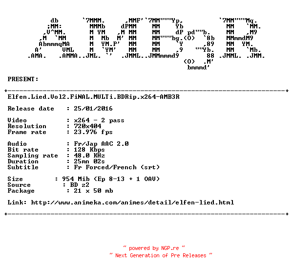 NFO for the release Elfen.Lied.Vol2.FiNAL.MULTi.BDRip.x264-AMB3R by AMB3R