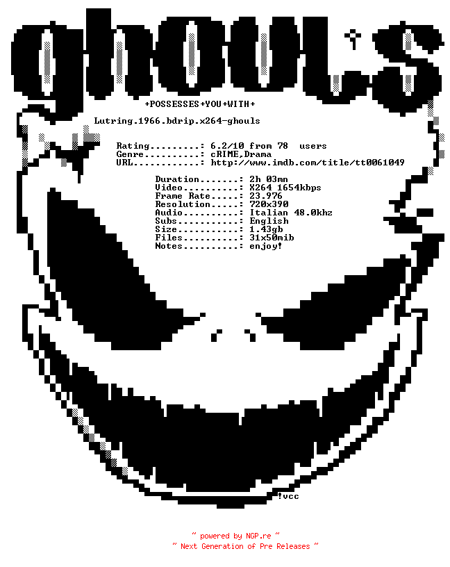 NFO for the release Lutring.1966.BDRip.x264-GHOULS by GHOULS
