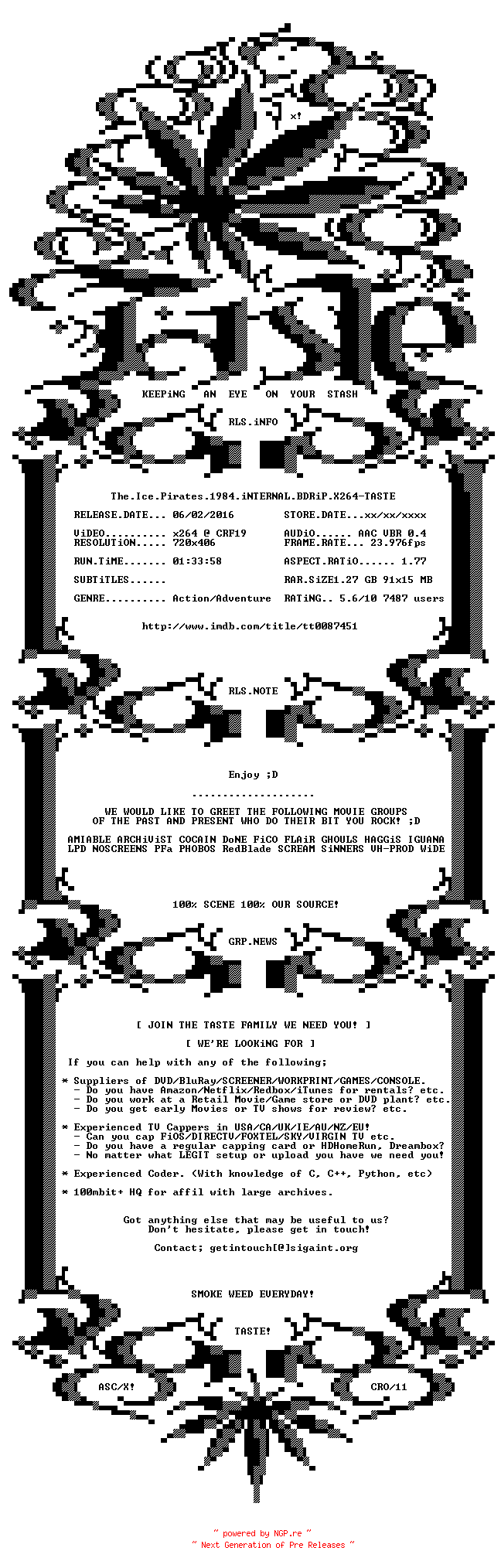 NFO for the release The.Ice.Pirates.1984.iNTERNAL.BDRiP.X264-TASTE by TASTE