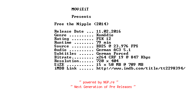 NFO for the release Free.the.Nipple.German.2014.AC3.BDRip.x264-MOViEiT by MOViEiT