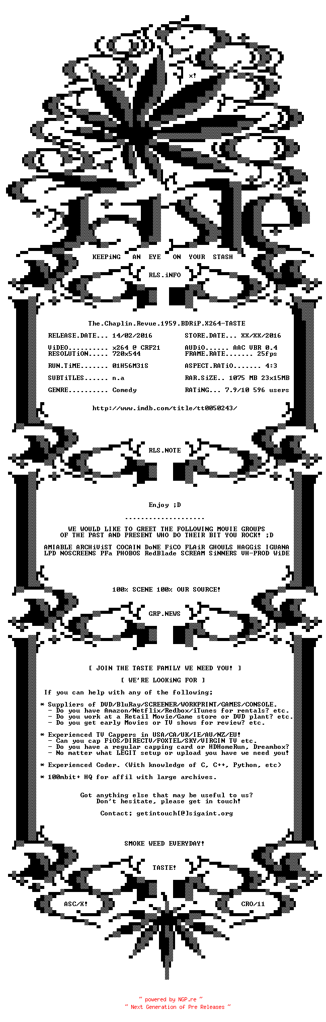 NFO for the release The.Chaplin.Revue.1959.BDRiP.X264-TASTE by TASTE
