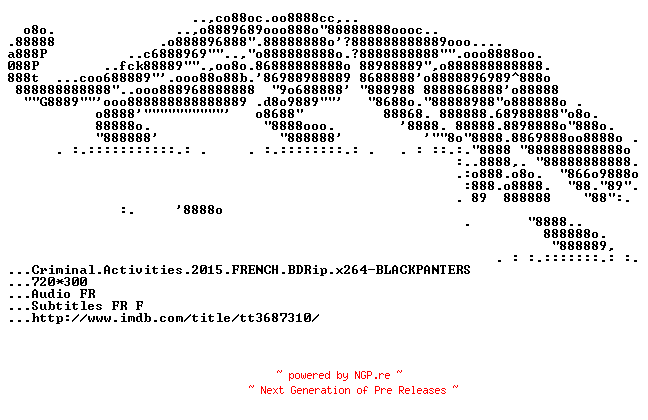 NFO for the release Criminal.Activities.2015.FRENCH.BDRip.x264-BLACKPANTERS by BLACKPANTERS