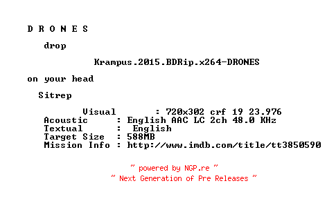 NFO for the release Krampus.2015.BDRip.x264-DRONES by DRONES