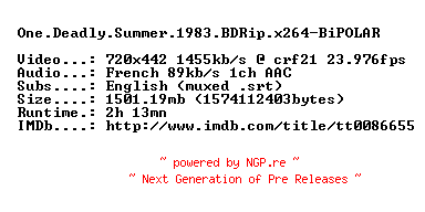 NFO for the release One.Deadly.Summer.1983.BDRip.x264-BiPOLAR by BiPOLAR