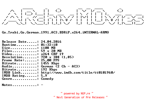 NFO for the release Go.Trabi.Go.German.1991.AC3.BDRiP.x264.iNTERNAL-ARMO by ARMO