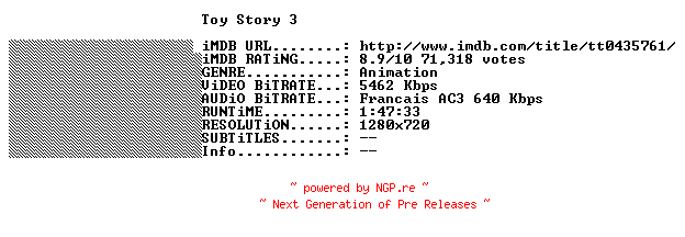 NFO for the release Toy.Story.3.FRENCH.720p.BluRay.x264-THENiGHTMAREiNHD by THENiGHTMAREiNHD