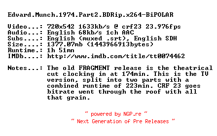 NFO for the release Edvard.Munch.1974.Part2.BDRip.x264-BiPOLAR by BiPOLAR