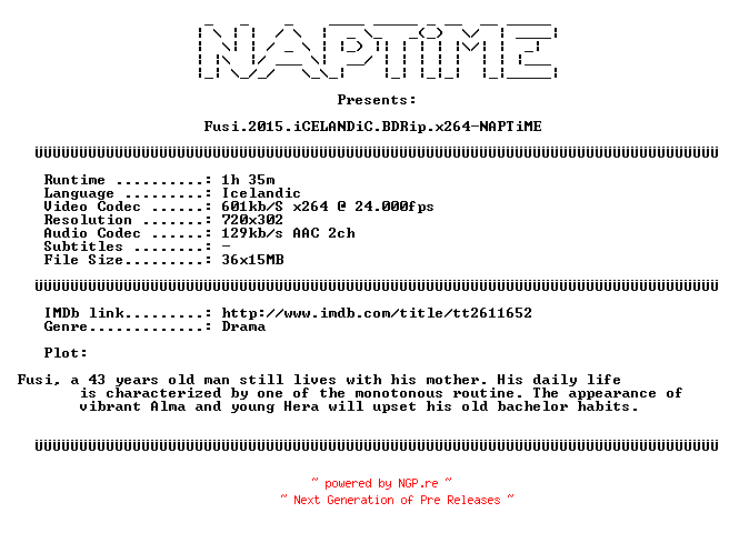 NFO for the release Fusi.2015.iCELANDiC.BDRip.x264-NAPTiME by NAPTiME