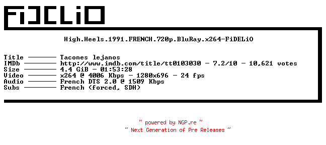 NFO for the release High.Heels.1991.FRENCH.720p.BluRay.x264-FiDELiO by FiDELiO