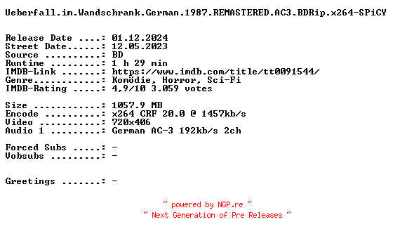 NFO for the release Ueberfall.im.Wandschrank.German.1987.REMASTERED.AC3.BDRip.x264-SPiCY by SPiCY