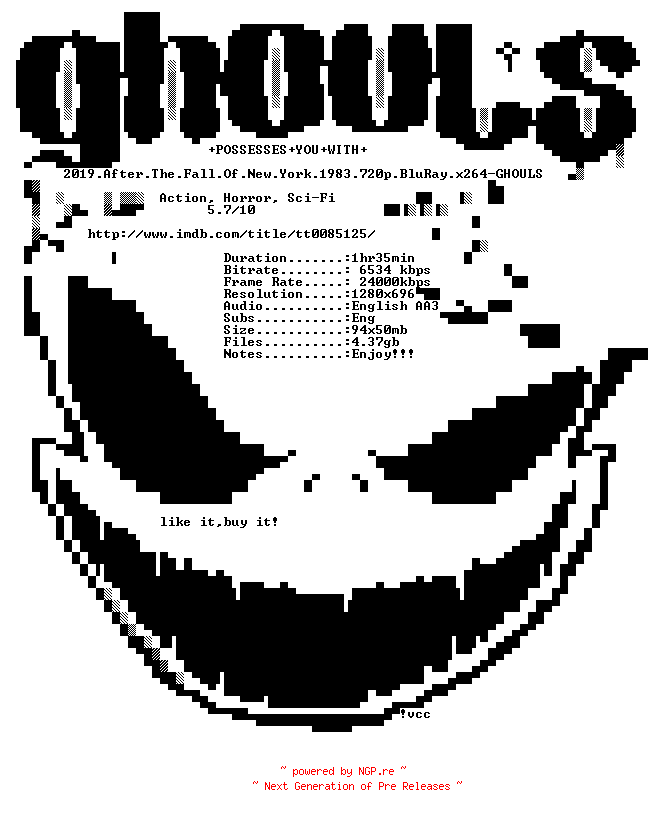 NFO for the release 2019.After.The.Fall.Of.New.York.1983.720p.BluRay.x264-GHOULS by GHOULS