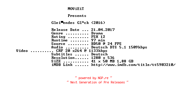NFO for the release Gleissendes.Glueck.2016.German.720p.BluRay.x264-MOViEiT by MOViEiT