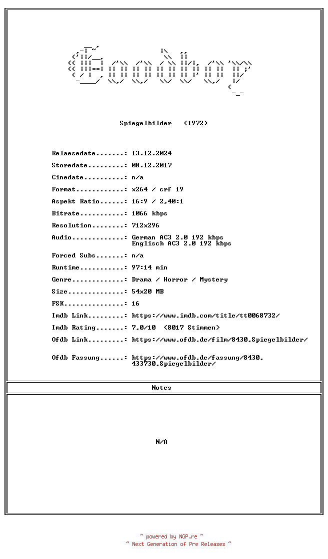 NFO for the release Spiegelbilder.GERMAN.1972.DL.AC3.DVDRiP.x264-Goodboy by Goodboy