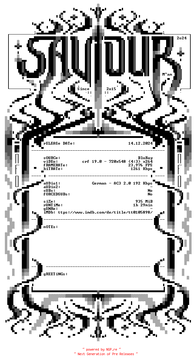 NFO for the release Zipperface.German.1992.REMASTERED.AC3.BDRiP.x264-SAViOUR by SAViOUR