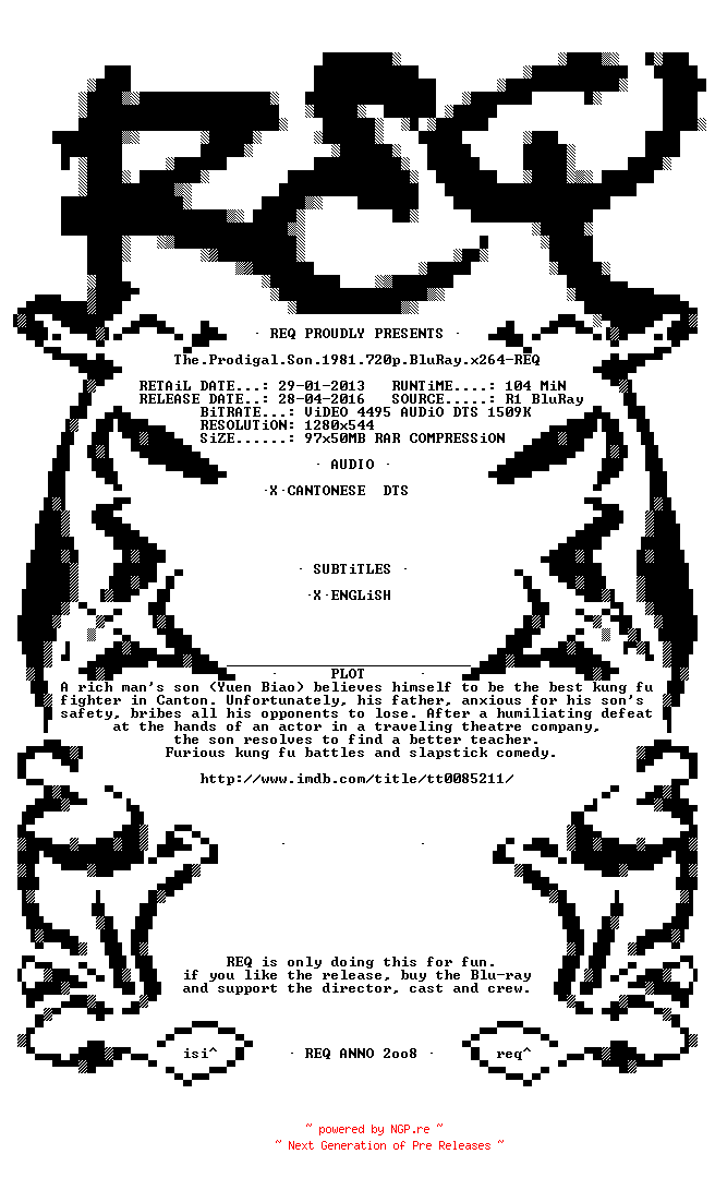NFO for the release The.Prodigal.Son.1981.720p.BluRay.x264-REQ by REQ